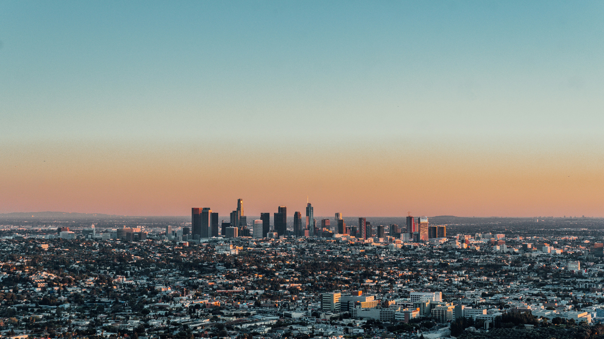 Downtown Los Angeles skyline at golden hour